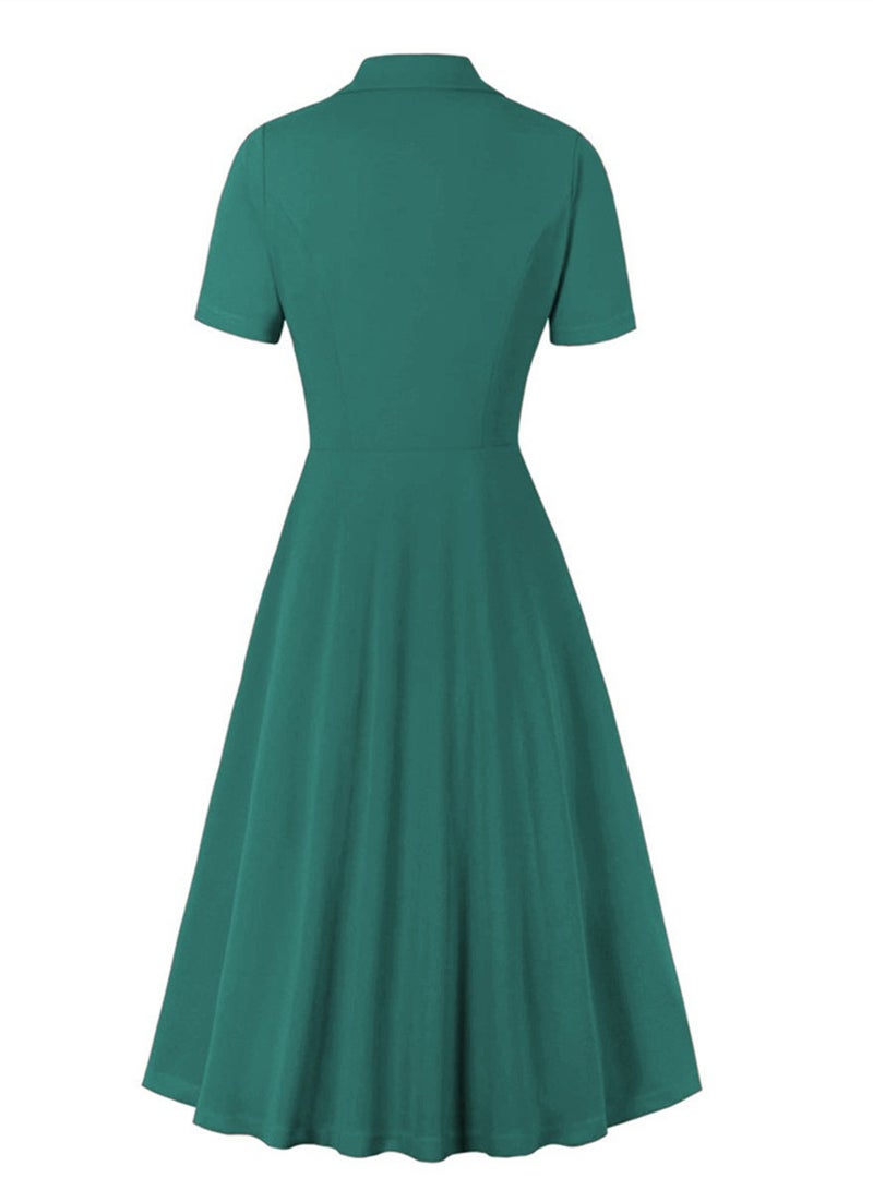Plus size New Solid Color Dress High Waist OL Temperament Skirt Green  - Image 2