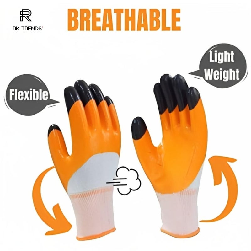 RK TRENDS Heavy Duty Coated Work Gloves For Industrial Gardening Agricultural Cleaning Pack of 10 Pairs Orange Double Coated - Image 5