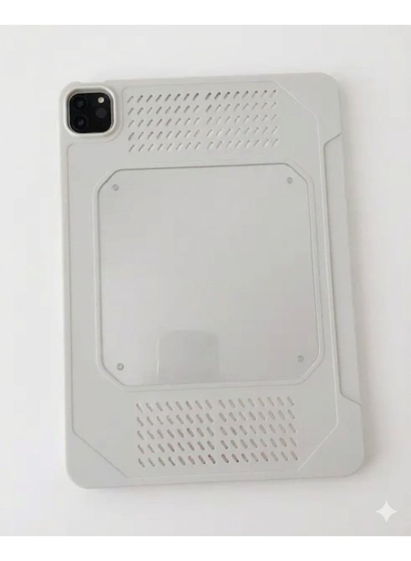 Sarafox P6 rugged iPad case for the 11-inch iPad Pro (2024) features a back panel compatible with iPad coolers. It boasts an open back design and exposed sides that aid in heat dissipation and better cooling distribution. - Image 2