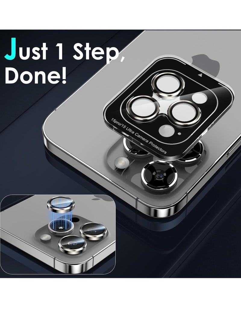 Raxoom Camera Lens Protector Compatible with iPhone 15 Pro/iPhone 15 Pro Max, [1 Step Installation ] Tempered Glass Screen Protector Metal Individual Camera Cover (Natural Titanium - Image 3