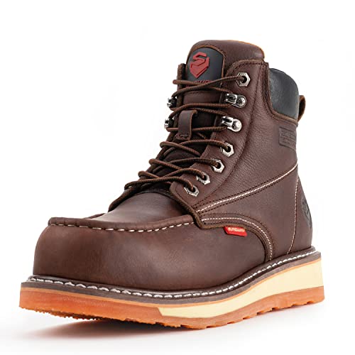 SUREWAY أحذية العمل للرجال SUREWAY 6 بوصة من الفولاذ/المركب/الجزء العلوي الناعم، تصميم Goodyear، مريحة للغاية، متينة، مقاومة للزيت/الانزلاق، جلد أكثر سمكًا، نعل مائل، تصميم Moc Toe - Image 1
