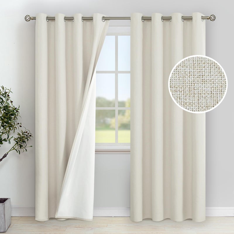 YoungsTex Linen Blackout Curtains 84 Inches Length for Living Room Thermal Insulated Drapes with Grommet for Bedroom Country Rustic Cream Netural Darkening Curtain 2 Panels 52 X 84 Inch
