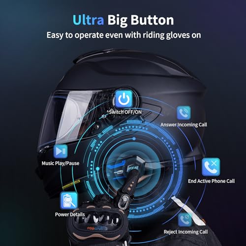 Fodsports Motorcycle Bluetooth Intercom FX4 Pro 1200m Helmet Intercom, 4 Riders Motorcycle Bluetooth Headset, Helmet Communication System FM/Hard &Soft Mic/2Pack - Image 5