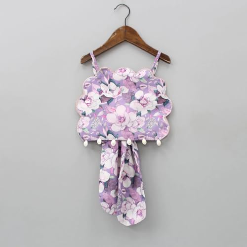 GORLYA Girls Floral Lehenga Choli Set | Sleeveless Crop Top with Scallop Cut & Flared Skirt | Festive Traditional Outfit for Weddings, Parties, Celebrations - Image 4