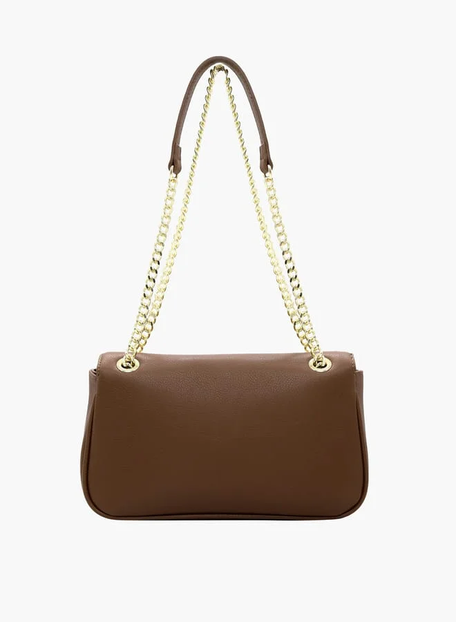 V Italia Solid Shoulder Bag with Chain Strap and Flap Closure