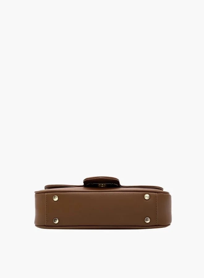 V Italia Solid Shoulder Bag with Chain Strap and Flap Closure