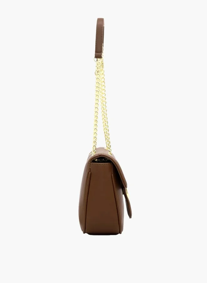 V Italia Solid Shoulder Bag with Chain Strap and Flap Closure