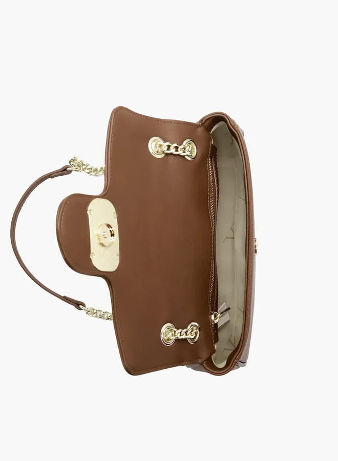 V Italia Solid Shoulder Bag with Chain Strap and Flap Closure