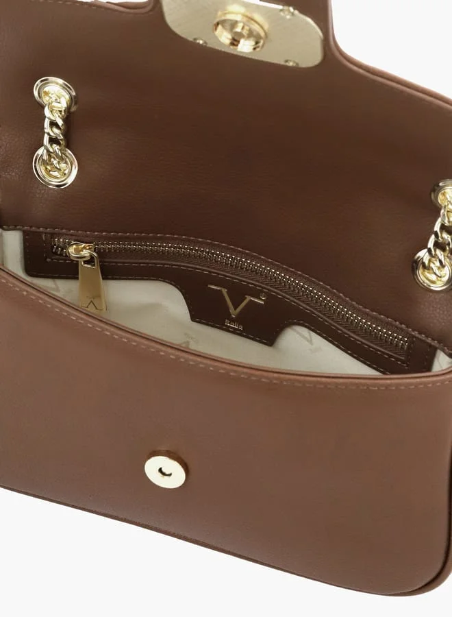 V Italia Solid Shoulder Bag with Chain Strap and Flap Closure