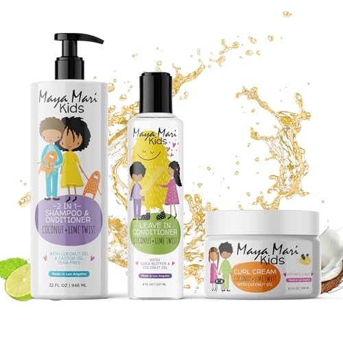 MAYA MARI Kids Curly Hair Gift Set | 2-in-1 Kids Shampoo & Conditioner, Curl Cream, & Leave-In Conditioner | Shea Butter, Tear-Free, Frizz Control, & Sulfate-Free, 32 Fl Oz - Image 1