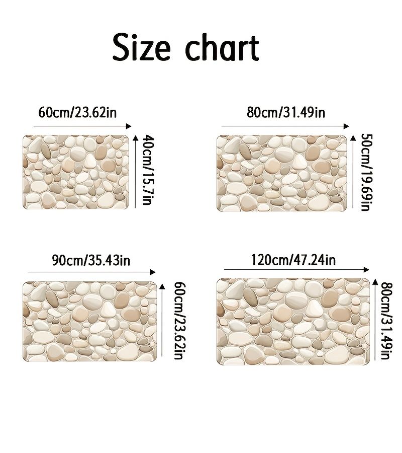1pc Natural Pebble Texture Bath Mat 90x60cm Beige Anti Slip Quick Drying Bathroom Floor Mat Diatomite Technology Soft Rubber Backing Suitable For Bathrooms Showers Spas Kitchens - Image 3