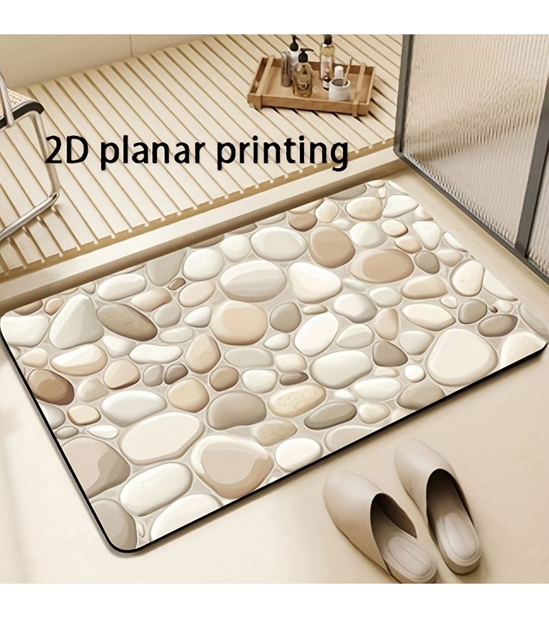 1pc Natural Pebble Texture Bath Mat 90x60cm Beige Anti Slip Quick Drying Bathroom Floor Mat Diatomite Technology Soft Rubber Backing Suitable For Bathrooms Showers Spas Kitchens - Image 4