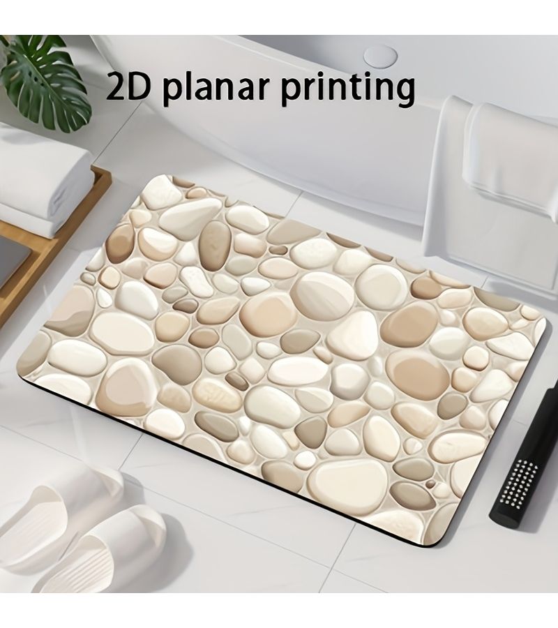 1pc Natural Pebble Texture Bath Mat 90x60cm Beige Anti Slip Quick Drying Bathroom Floor Mat Diatomite Technology Soft Rubber Backing Suitable For Bathrooms Showers Spas Kitchens - Image 5