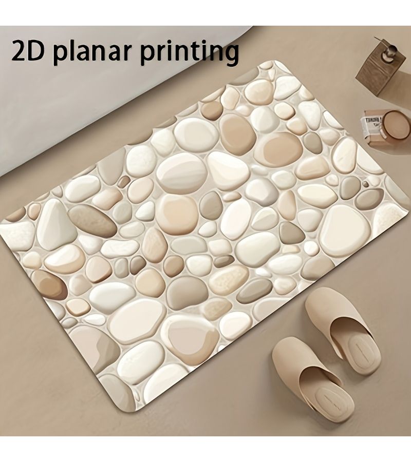 1pc Natural Pebble Texture Bath Mat 90x60cm Beige Anti Slip Quick Drying Bathroom Floor Mat Diatomite Technology Soft Rubber Backing Suitable For Bathrooms Showers Spas Kitchens - Image 2