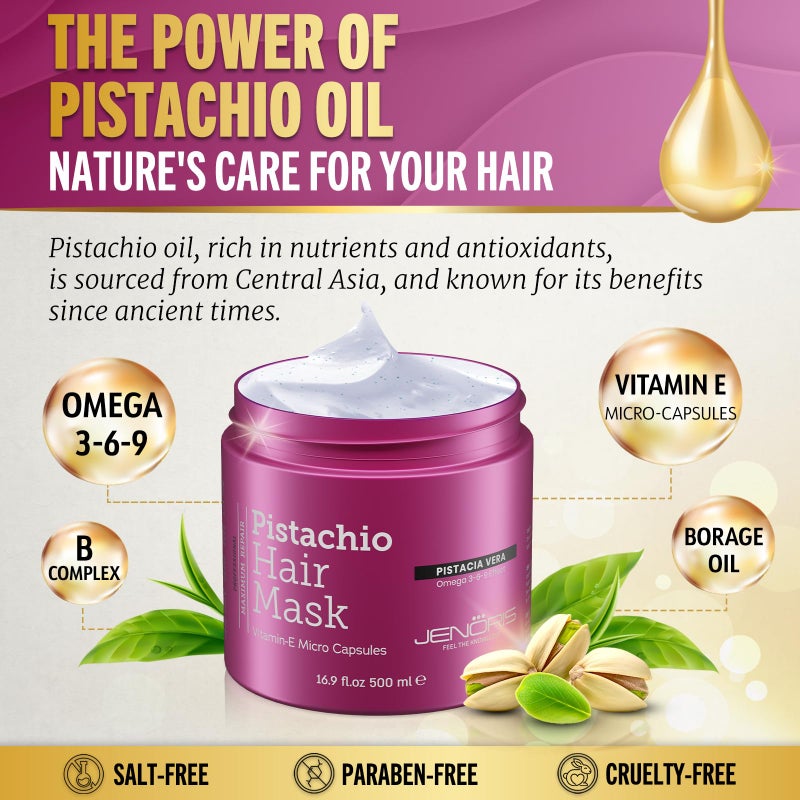 Jenoris Pistachio Conditioner & Hair Mask – For Dry, Damaged Hair, Enriched with Pistachio Oil & Vitamin E, Paraben & SLS Free, Deep Hydration & Repair, Salon-Quality Treatment - Image 2
