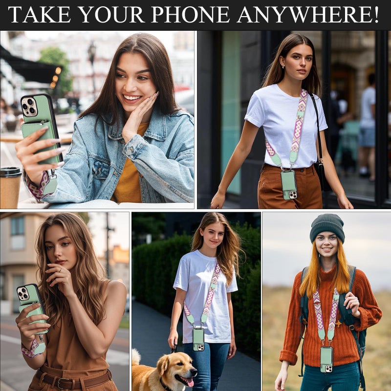 XANGNIER Wallet Case for iPhone 15 Pro Max, RFID Blocking PU Leather Crossbody Phone Purse with Card Holder, Zipper Pocket, Wrist Strap & Adjustable Lanyard for Women 6.7" 5G, Green - Image 5