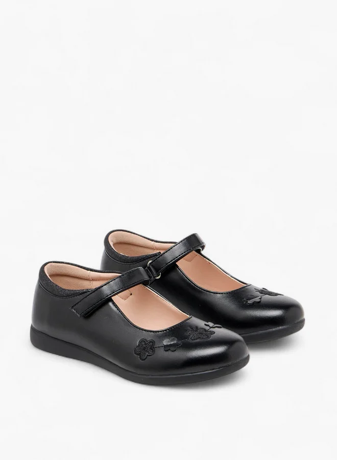 Flora Bella By Shoexpress Girls Floral Embroidered Mary Jane School Shoes with Hook and Loop Closure