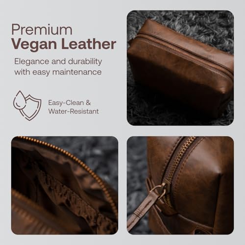 Rubab Men Premium Toiletry Kit Bag - Waterproof Vegan Leather Pouch for Men & Women | Shaving Kit Bag & Grooming Travel Toiletries Bag | Organiser in Tan Shade - Image 3