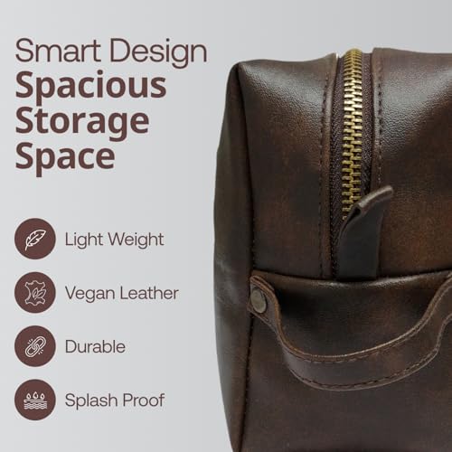 Rubab Men Premium Toiletry Kit Bag - Waterproof Vegan Leather Pouch for Men & Women | Shaving Kit Bag & Grooming Travel Toiletries Bag | Organiser in Tan Shade - Image 4