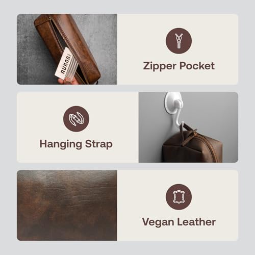 Rubab Men Premium Toiletry Kit Bag - Waterproof Vegan Leather Pouch for Men & Women | Shaving Kit Bag & Grooming Travel Toiletries Bag | Organiser in Tan Shade - Image 5
