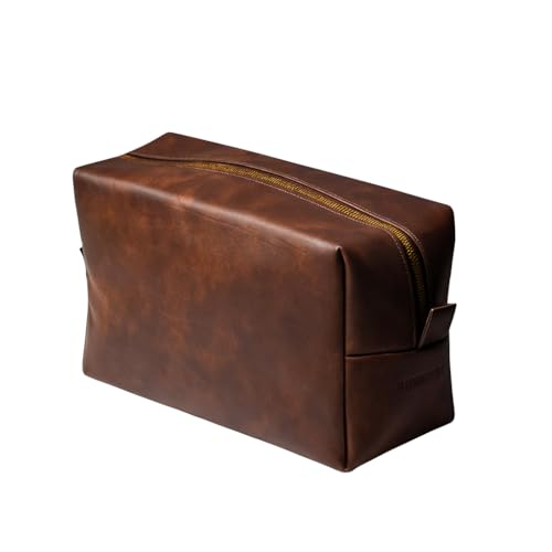 Rubab Men Premium Toiletry Kit Bag - Waterproof Vegan Leather Pouch for Men & Women | Shaving Kit Bag & Grooming Travel Toiletries Bag | Organiser in Tan Shade - Image 1