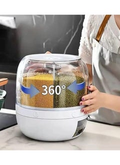OTTAL 6-Grid Round Food Dispenser 360° Rotating Food Bucket Transparent Rice Storage Container Rotatable Dry Food Fruit Cereal Storage Box Sealed Rice Storage Container with Lid for Home and Kitchen(White)  - Image 2