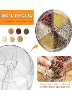 OTTAL 6-Grid Round Food Dispenser 360° Rotating Food Bucket Transparent Rice Storage Container Rotatable Dry Food Fruit Cereal Storage Box Sealed Rice Storage Container with Lid for Home and Kitchen(White)  - Image 3