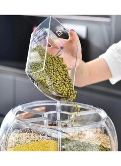 OTTAL 6-Grid Round Food Dispenser 360° Rotating Food Bucket Transparent Rice Storage Container Rotatable Dry Food Fruit Cereal Storage Box Sealed Rice Storage Container with Lid for Home and Kitchen(White)  - Image 4