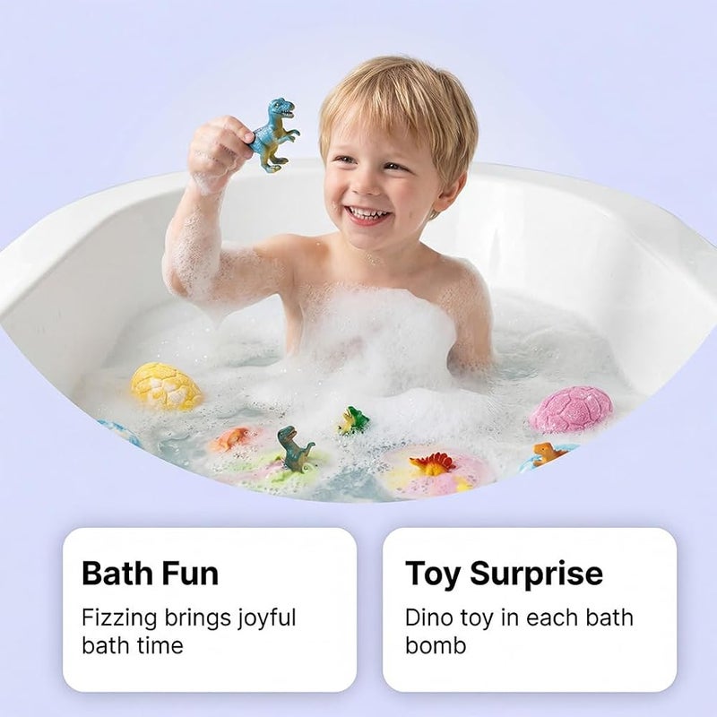 Goreem Bath Bombs for Kids with Toys Inside - Set of 6 Pack Organic Bubble Bath Fizzies with Dinosaur Toys Safe Natural Essential Oil Spa Bath Fizz Balls Kit for Girls and Boys - Image 3