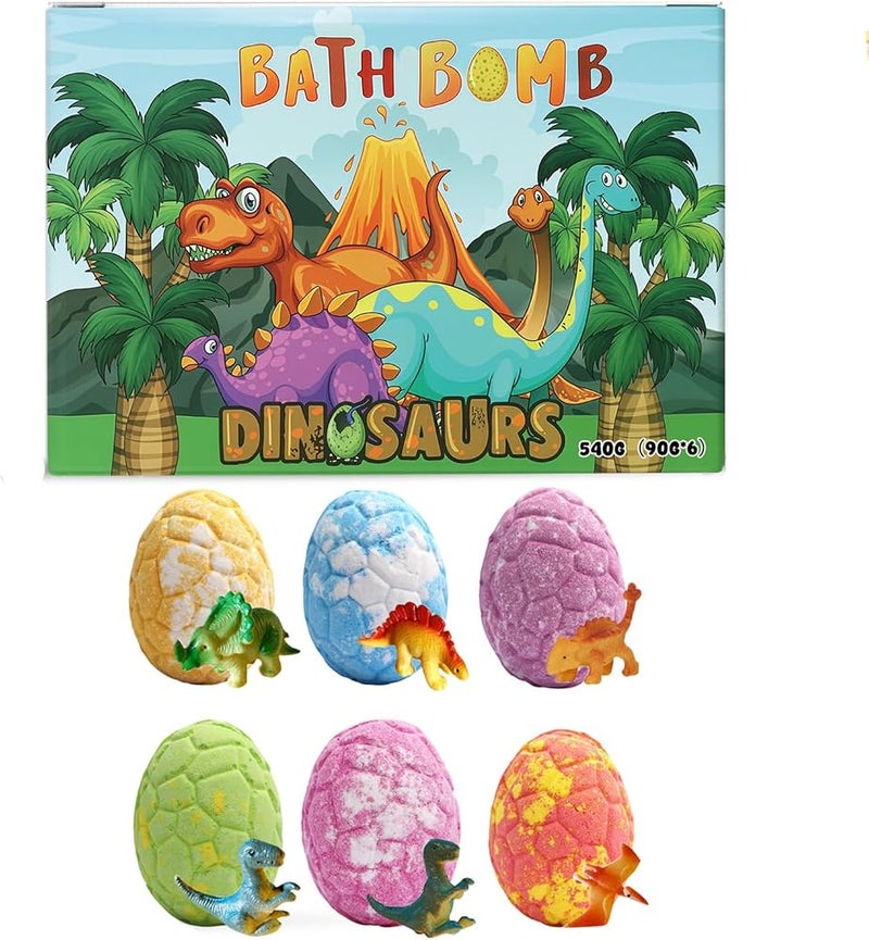 Goreem Bath Bombs for Kids with Toys Inside - Set of 6 Pack Organic Bubble Bath Fizzies with Dinosaur Toys Safe Natural Essential Oil Spa Bath Fizz Balls Kit for Girls and Boys - Image 1