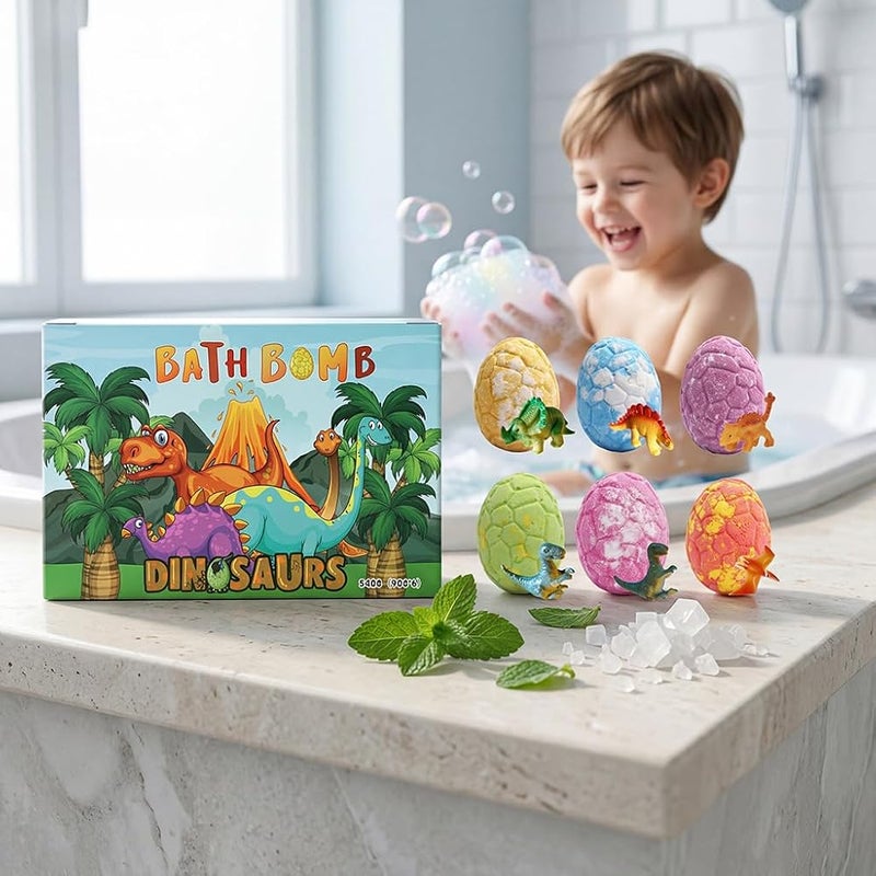 Goreem Bath Bombs for Kids with Toys Inside - Set of 6 Pack Organic Bubble Bath Fizzies with Dinosaur Toys Safe Natural Essential Oil Spa Bath Fizz Balls Kit for Girls and Boys - Image 2
