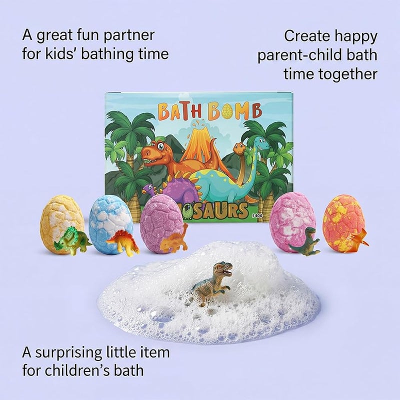 Goreem Bath Bombs for Kids with Toys Inside - Set of 6 Pack Organic Bubble Bath Fizzies with Dinosaur Toys Safe Natural Essential Oil Spa Bath Fizz Balls Kit for Girls and Boys - Image 4