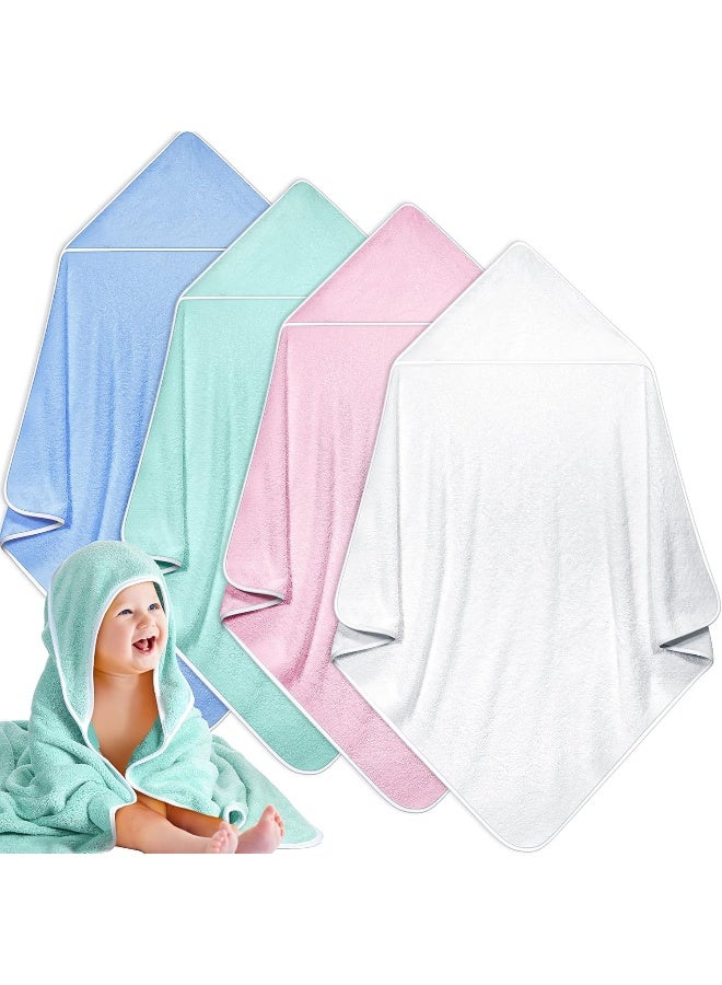 Reginary 4 Pack Baby Hooded Towels Coral Fleece Baby Bath Towels 30 x 30 Inch Soft Absorbent Hooded Bath Blanket for Newborn Toddler Infant Boy Girl Shower Gift Supplies (White, Pink, Green, Blue) - Image 1