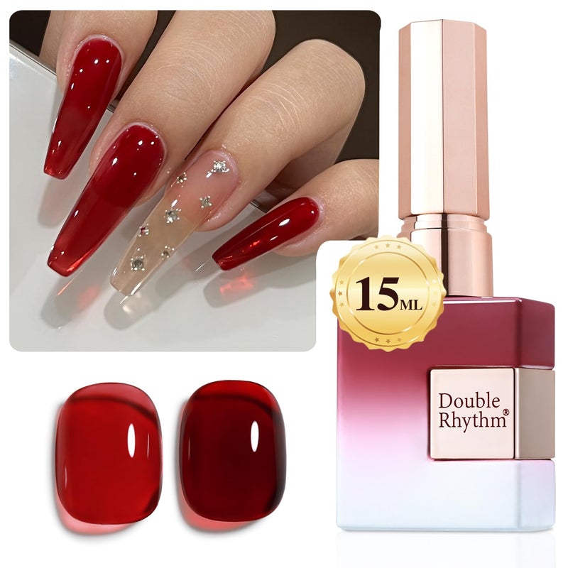 Double Rhythm 0.5Oz Jelly Gel Polish Translucent Sheer Neutral Natural Light Milky Same Color Same Bottle 15ML Burgundy Gel DIY at Home (Blood Red-A1371) - Image 1