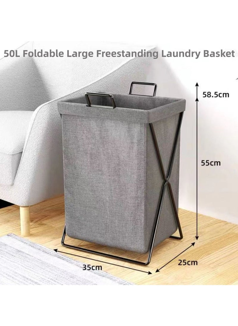 Foldable Laundry Basket, 50L Collapsible Waterproof Laundry Basket  with Stainless Steel Frame, Laundry Hamper Bag Washing Bin Clothes Bag Organizer Storage Basket Hamper for Clothes Toys - Image 2