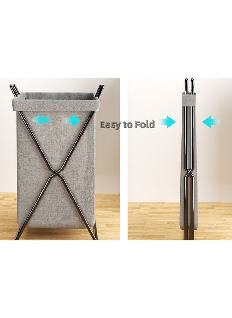 Foldable Laundry Basket, 50L Collapsible Waterproof Laundry Basket  with Stainless Steel Frame, Laundry Hamper Bag Washing Bin Clothes Bag Organizer Storage Basket Hamper for Clothes Toys - Image 3
