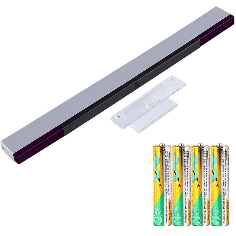 SOONORY Replacement Wii Sensor Bar, Motion Sensor Signal Receiver for Nintendo Wii and Wii U Console with Stable Stand and 4 AAA Batteries(Silver) - Image 1