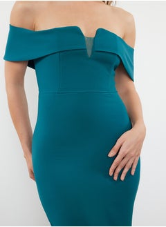 trendyol Emerald Green Fitted Woven Long Evening Dress TPRSS24AE00007  - Image 4