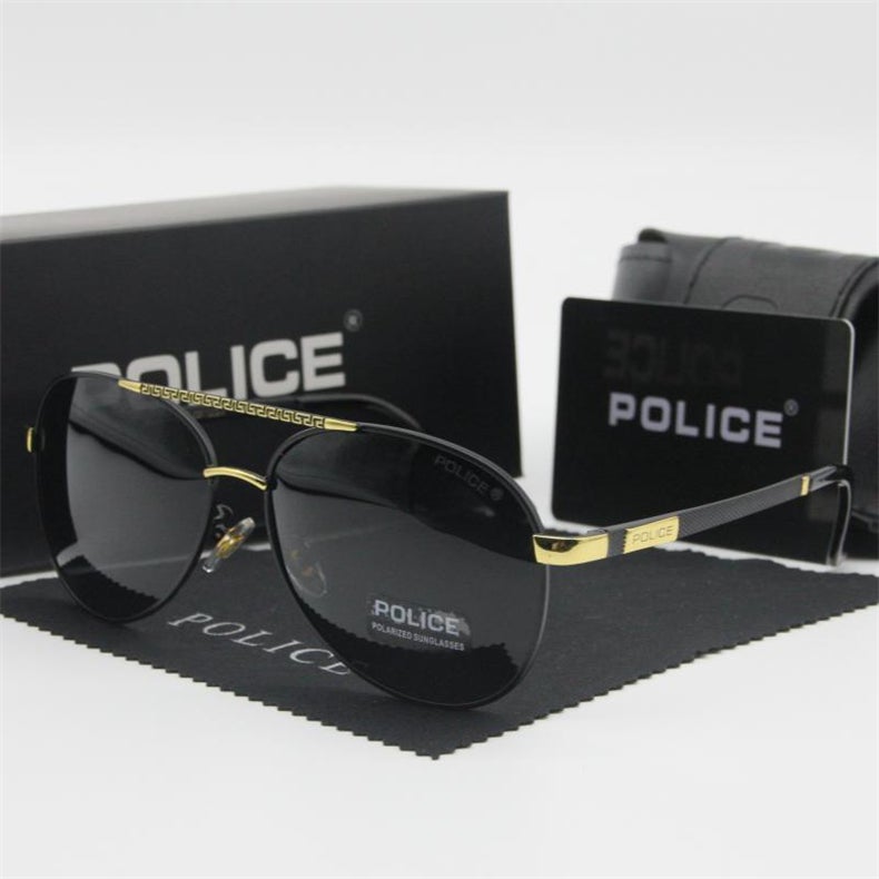 POLICE Men Driving Polarized Sunglasses with UV 400 Protection Sun Glasses Black Gold - Image 1