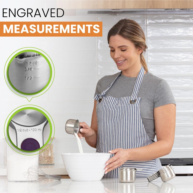 Spring Chef Magnetic Stainless Steel Measuring Cups, Patented, Kitchen Tools with Easy to Read Markings for Measuring Dry or Liquid Ingredients, Set of 7, Multicolor - Image 2