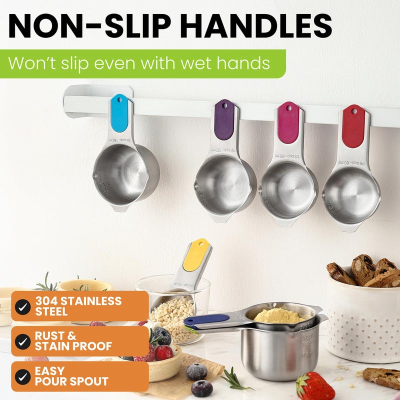 Spring Chef Magnetic Stainless Steel Measuring Cups, Patented, Kitchen Tools with Easy to Read Markings for Measuring Dry or Liquid Ingredients, Set of 7, Multicolor - Image 3