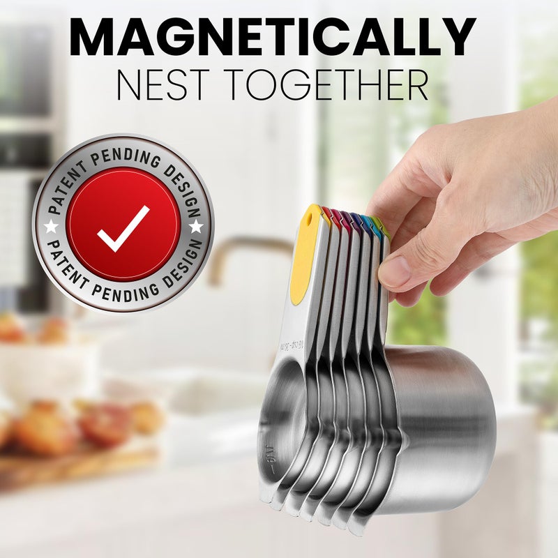 Spring Chef Magnetic Stainless Steel Measuring Cups, Patented, Kitchen Tools with Easy to Read Markings for Measuring Dry or Liquid Ingredients, Set of 7, Multicolor - Image 4