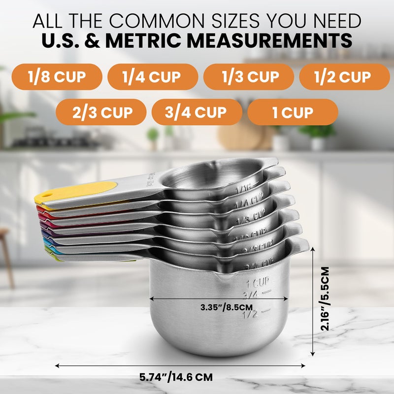 Spring Chef Magnetic Stainless Steel Measuring Cups, Patented, Kitchen Tools with Easy to Read Markings for Measuring Dry or Liquid Ingredients, Set of 7, Multicolor - Image 5