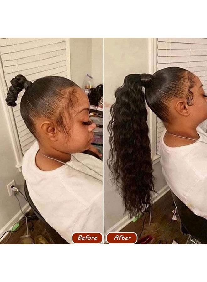 Feelgrace 100% Human Hair Drawstring Ponytail Extension Water Wave In Natural Color 1B Corn Wave Ponytail Clip In Extensions For Black Women Full End Hair 18 Inch - Image 2