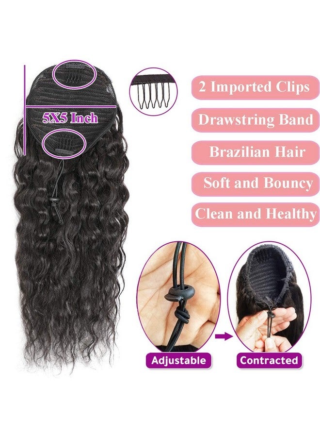 Feelgrace 100% Human Hair Drawstring Ponytail Extension Water Wave In Natural Color 1B Corn Wave Ponytail Clip In Extensions For Black Women Full End Hair 18 Inch - Image 5