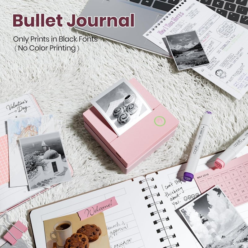 طابعة ملصقات، PM290C طابعة صغيرة محمولة مع 3 لفات ورق، صانع ملصقات بلوتوث لاسلكي، طابعة حرارية بدون حبر، طابعة صور للملاحظات الدراسية والصور والأعمال اليدوية والمذكرات، لون وردي - Image 5