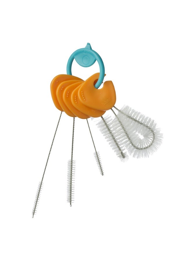 b.box Cleaning Brush Set of 5 Brushes for Sippy Cups, Water Bottles, Bottle Teats and Straws, Brushes Clip in and Out, All on One Handy Ring - Image 1
