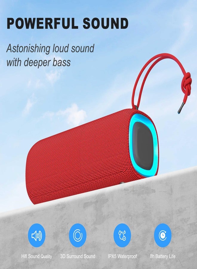 PEICHENG Bluetooth Speaker, Portable Wireless Clear Loud Stereo Sound IPX5 Waterproof with RGB Lights BT5.3 Long Playtime TWS Pairing,for Home Party Outdoor Beach,Great Gift Choice (Red) - Image 4