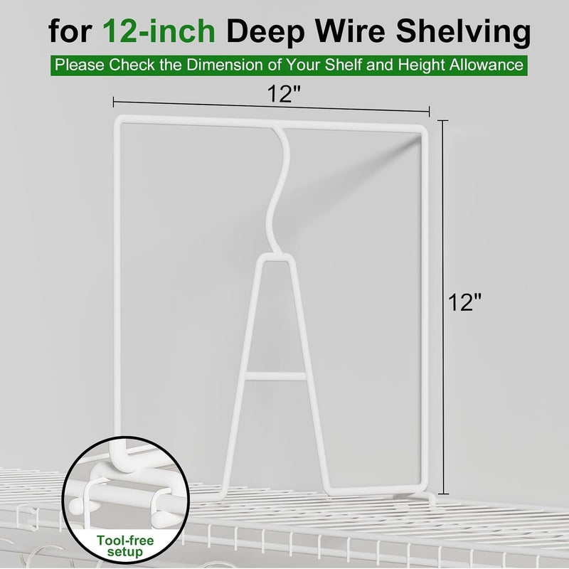SortNStore Wire Shelf Dividers for Closet: 12-inch Tall 12-inch Deep 6 Pack Wire Rack Accessories - Adjustable Purse Organizer for Clothes Handbags - Metal Linen Closet Pantry Separators - Image 2