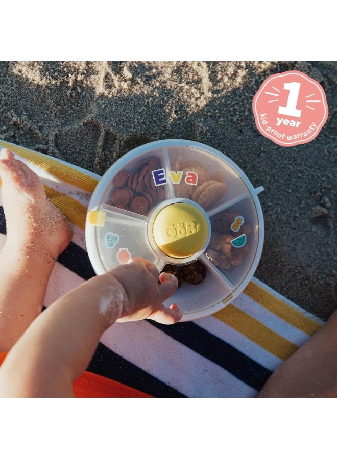 GoBe Kids Small Snack Spinner Flip Bundle with Hand Strap and Sticker Sheet - Reusable Snack Container with 5 Compartment Dispenser and Lid | BPA/PVC Free | Dishwasher Safe | No Spill- Mint Green - Image 3